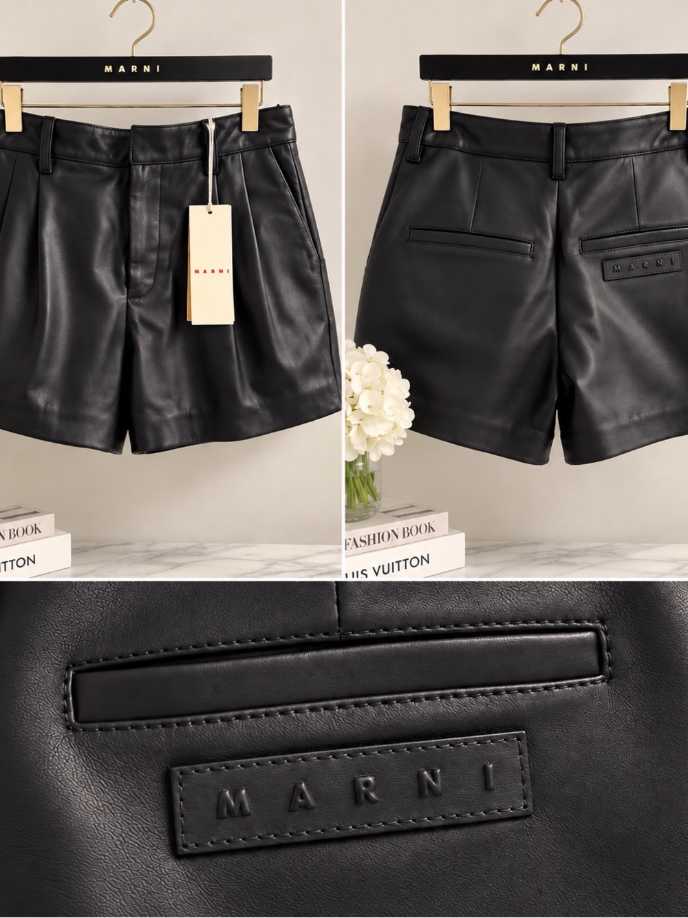 Marni Black Faux-Leather Tailored Shorts
